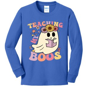 Retro Teaching My Boos Cute Floral Ghost Halloween Teacher Meaningful Gift Kids Long Sleeve Shirt