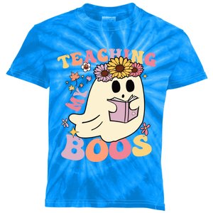 Retro Teaching My Boos Cute Floral Ghost Halloween Teacher Meaningful Gift Kids Tie-Dye T-Shirt