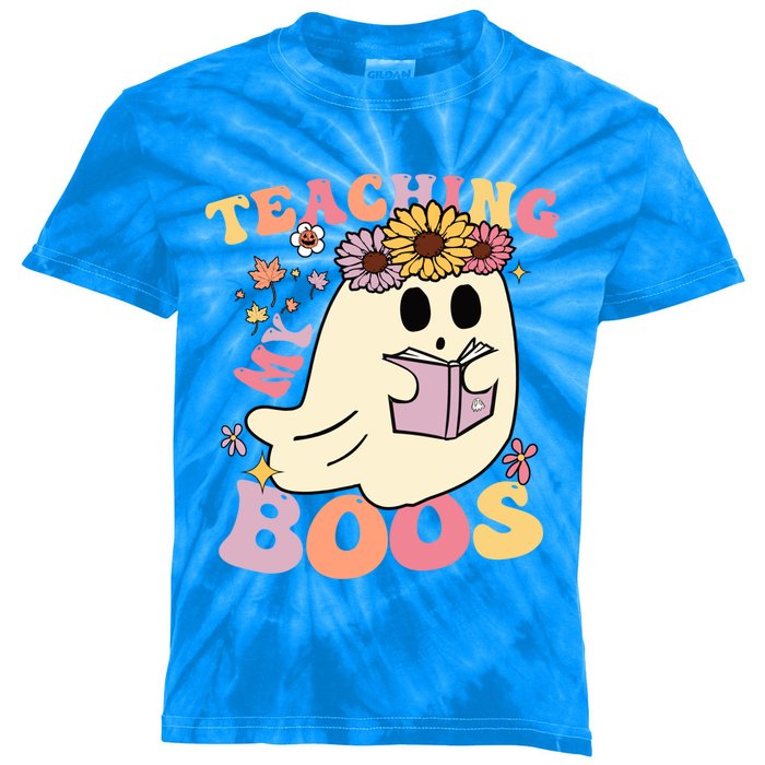 Retro Teaching My Boos Cute Floral Ghost Halloween Teacher Meaningful Gift Kids Tie-Dye T-Shirt