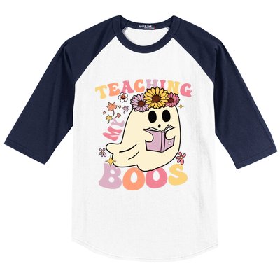 Retro Teaching My Boos Cute Floral Ghost Halloween Teacher Meaningful Gift Baseball Sleeve Shirt