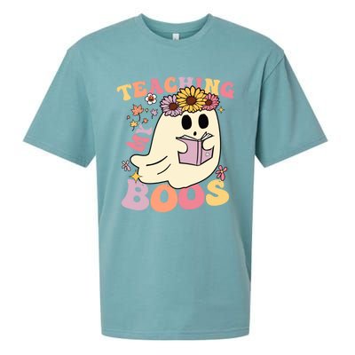 Retro Teaching My Boos Cute Floral Ghost Halloween Teacher Meaningful Gift Sueded Cloud Jersey T-Shirt