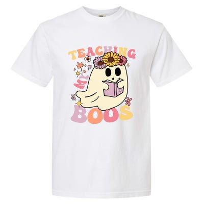 Retro Teaching My Boos Cute Floral Ghost Halloween Teacher Meaningful Gift Garment-Dyed Heavyweight T-Shirt