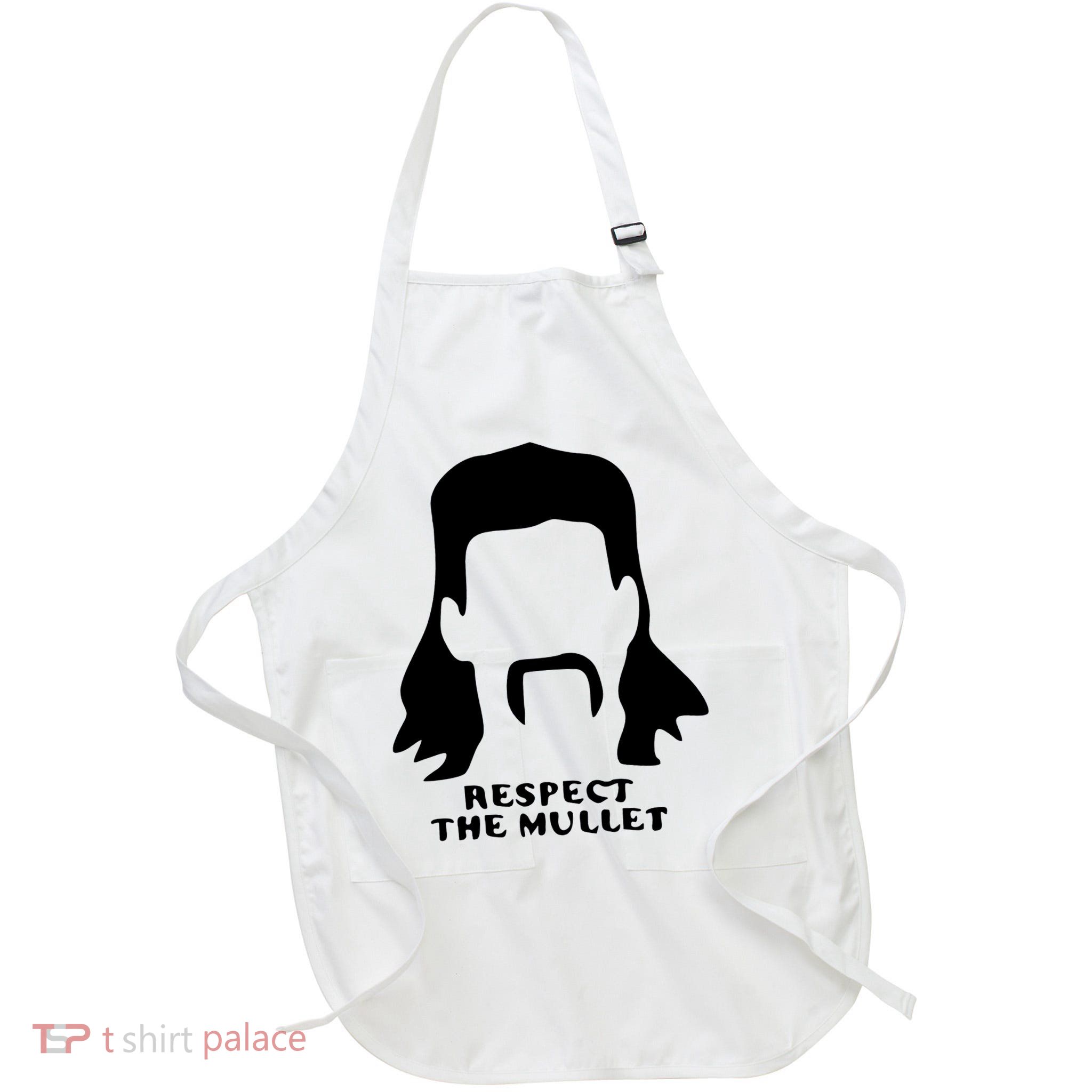 Respect The Mullet It's Mullet Time Funny Redneck Mullet Full-Length Apron With Pockets