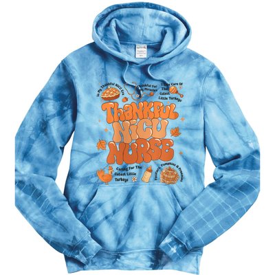 Retro Thanksgiving Nicu Nurse Autumn Thankful Nicu Nurse Tie Dye Hoodie