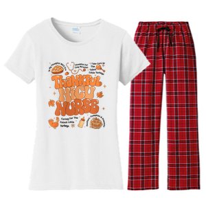 Retro Thanksgiving Nicu Nurse Autumn Thankful Nicu Nurse Women's Flannel Pajama Set