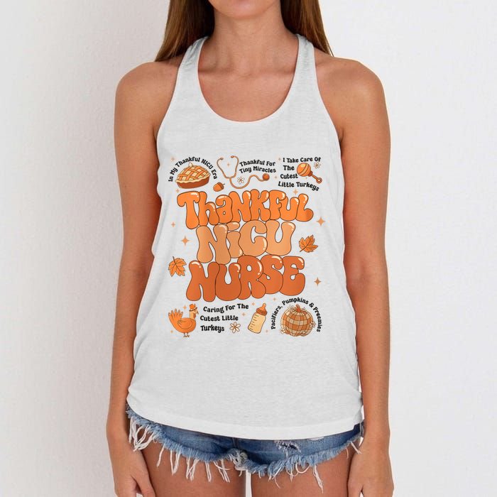 Retro Thanksgiving Nicu Nurse Autumn Thankful Nicu Nurse Women's Knotted Racerback Tank