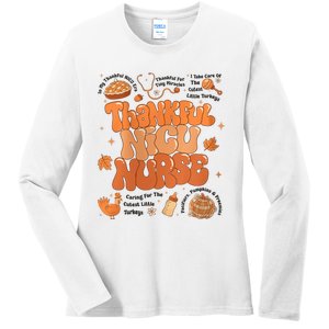 Retro Thanksgiving Nicu Nurse Autumn Thankful Nicu Nurse Ladies Long Sleeve Shirt