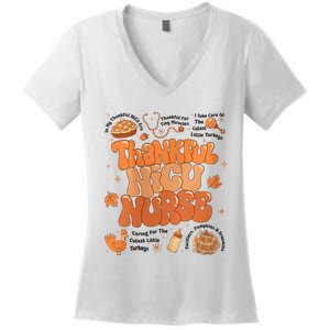 Retro Thanksgiving Nicu Nurse Autumn Thankful Nicu Nurse Women's V-Neck T-Shirt