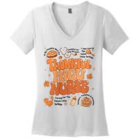 Retro Thanksgiving Nicu Nurse Autumn Thankful Nicu Nurse Women's V-Neck T-Shirt