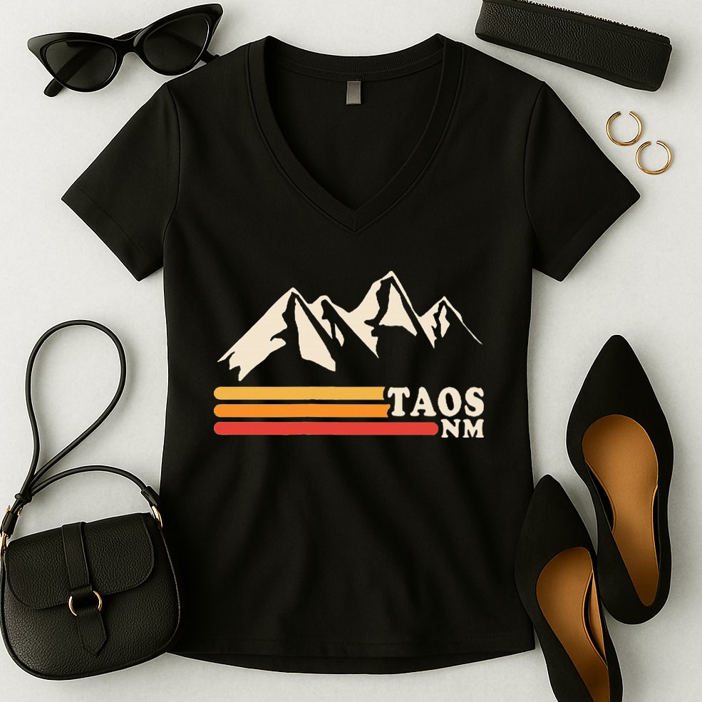 Retro Taos New Mexico Nm Mountains Ski Women's V-Neck T-Shirt