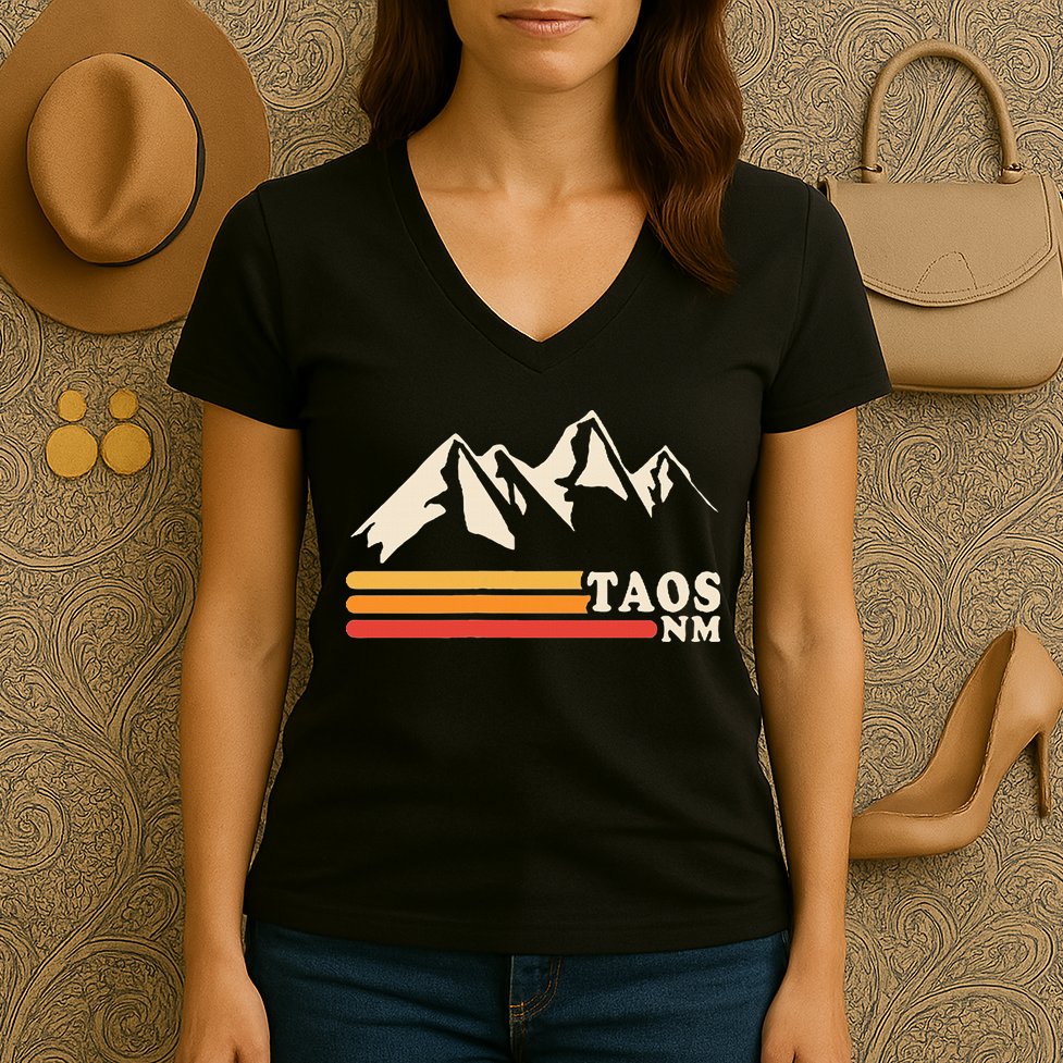 Retro Taos New Mexico Nm Mountains Ski Women's V-Neck T-Shirt