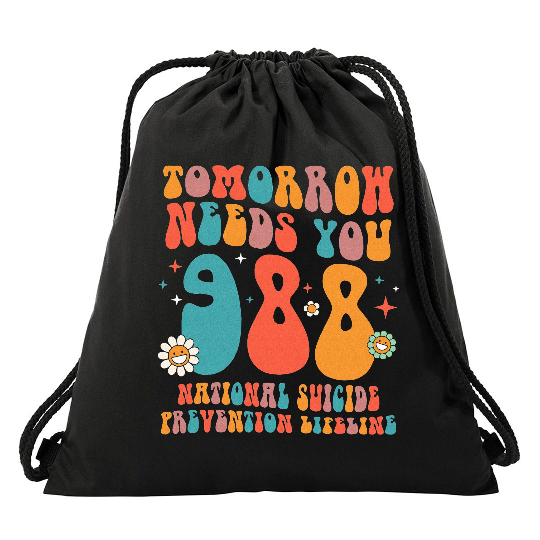 Retro Tomorrow Needs You 988 Suicide Prevention Awareness Drawstring Bag