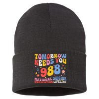 Retro Tomorrow Needs You 988 Suicide Prevention Awareness Sustainable Knit Beanie