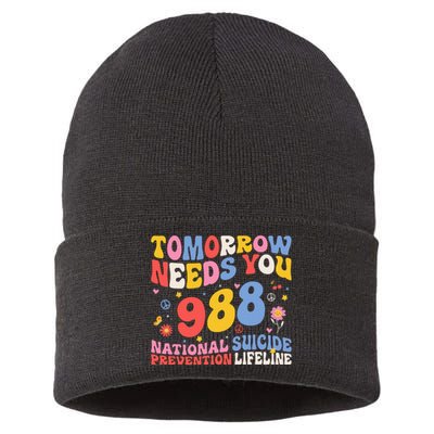 Retro Tomorrow Needs You 988 Suicide Prevention Awareness Sustainable Knit Beanie