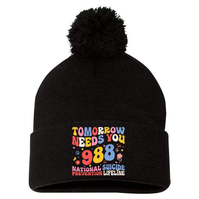 Retro Tomorrow Needs You 988 Suicide Prevention Awareness Pom Pom 12in Knit Beanie