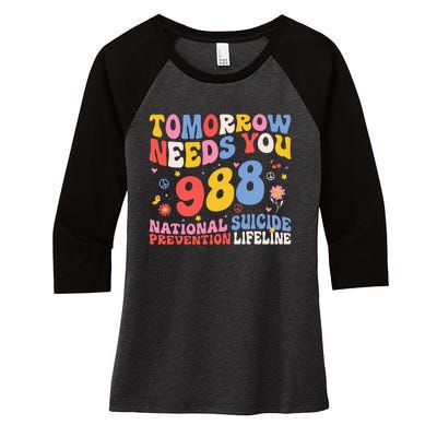 Retro Tomorrow Needs You 988 Suicide Prevention Awareness Women's Tri-Blend 3/4-Sleeve Raglan Shirt