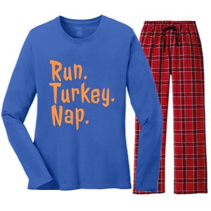 Run Turkey Nap Thanksgiving Funny Turkey Gift Women's Long Sleeve Flannel Pajama Set 