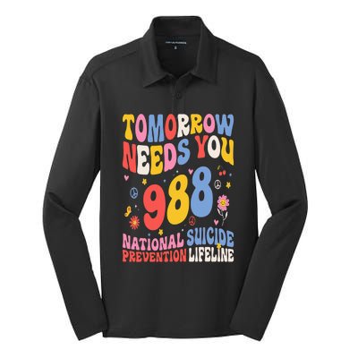 Retro Tomorrow Needs You 988 Suicide Prevention Awareness Silk Touch Performance Long Sleeve Polo