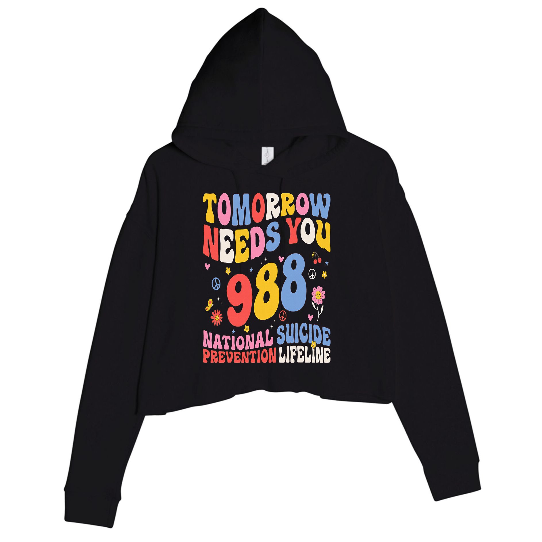 Retro Tomorrow Needs You 988 Suicide Prevention Awareness Crop Fleece Hoodie