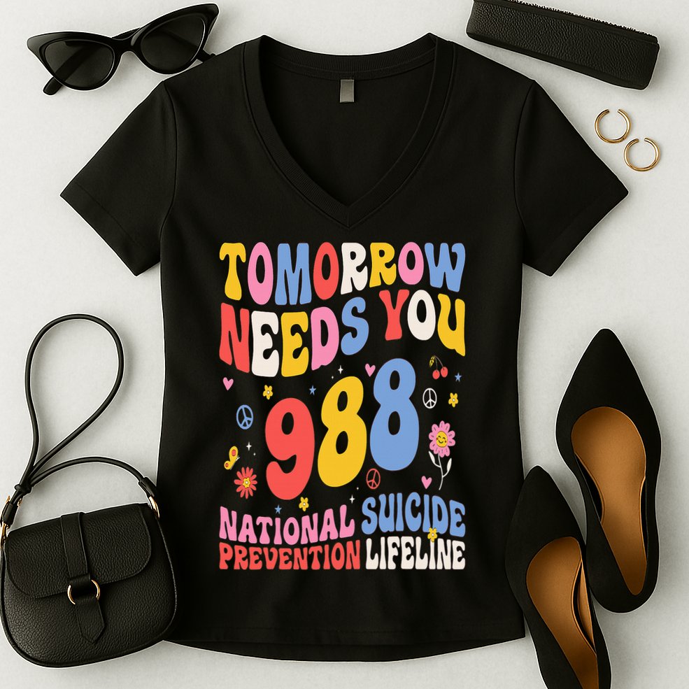 Retro Tomorrow Needs You 988 Suicide Prevention Awareness Women's V-Neck T-Shirt