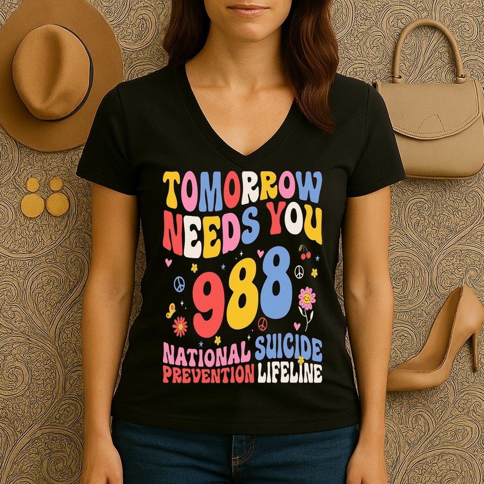 Retro Tomorrow Needs You 988 Suicide Prevention Awareness Women's V-Neck T-Shirt
