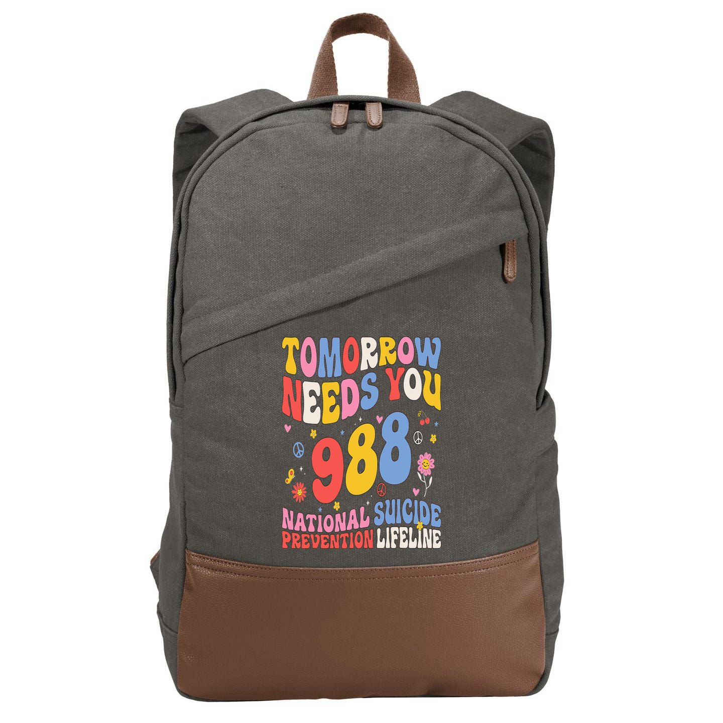 Retro Tomorrow Needs You 988 Suicide Prevention Awareness Cotton Canvas Backpack