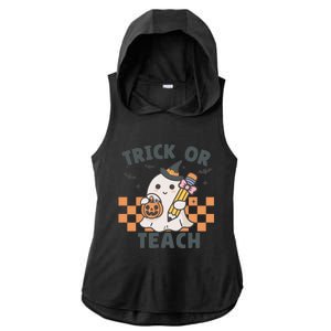 Retro Trick Or Teach Halloween Teacher Ghost Spooky Season Gift Ladies PosiCharge Tri-Blend Wicking Draft Hoodie Tank