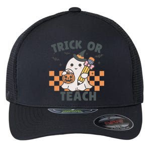 Retro Trick Or Teach Halloween Teacher Ghost Spooky Season Gift Flexfit Unipanel Trucker Cap