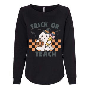 Retro Trick Or Teach Halloween Teacher Ghost Spooky Season Gift Womens California Wash Sweatshirt