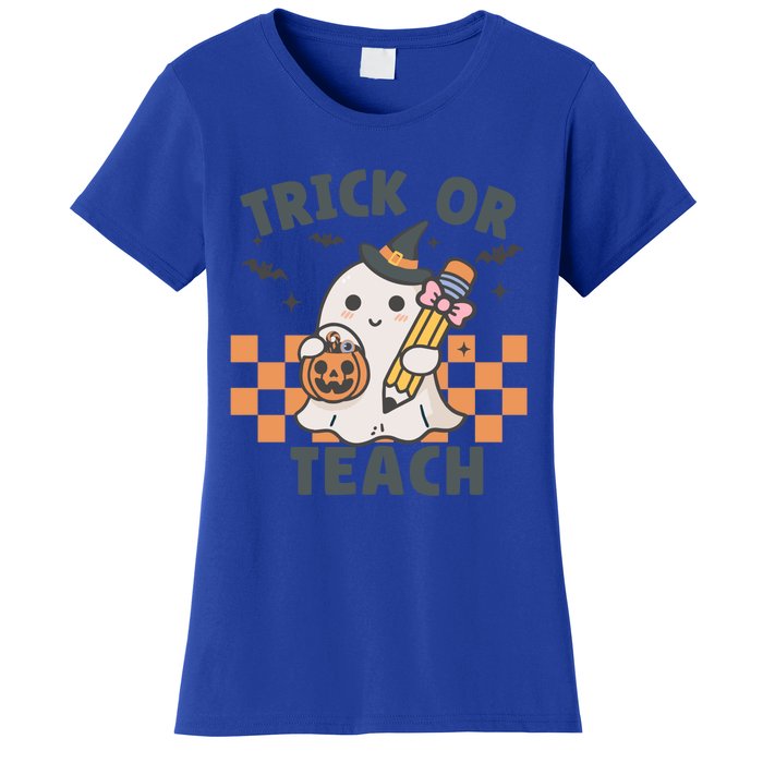 Retro Trick Or Teach Halloween Teacher Ghost Spooky Season Gift Women's T-Shirt