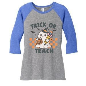 Retro Trick Or Teach Halloween Teacher Ghost Spooky Season Gift Women's Tri-Blend 3/4-Sleeve Raglan Shirt