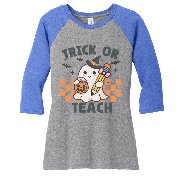 Retro Trick Or Teach Halloween Teacher Ghost Spooky Season Gift Women's Tri-Blend 3/4-Sleeve Raglan Shirt