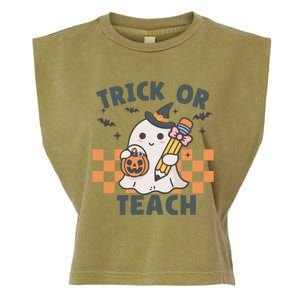 Retro Trick Or Teach Halloween Teacher Ghost Spooky Season Gift Garment-Dyed Women's Muscle Tee