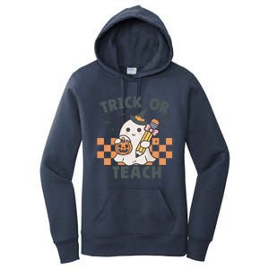 Retro Trick Or Teach Halloween Teacher Ghost Spooky Season Gift Women's Pullover Hoodie