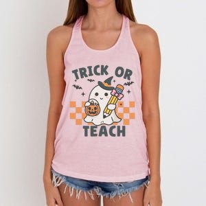 Retro Trick Or Teach Halloween Teacher Ghost Spooky Season Gift Women's Knotted Racerback Tank