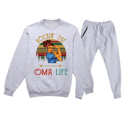 Rockin The Oma Life Grandparents Day For Oma Premium Crewneck Sweatsuit Set