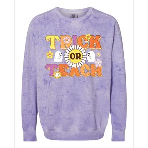 Retro Trick Or Teach Ghost Teacher Halloween Costume Colorblast Crewneck Sweatshirt