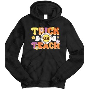 Retro Trick Or Teach Ghost Teacher Halloween Costume Tie Dye Hoodie