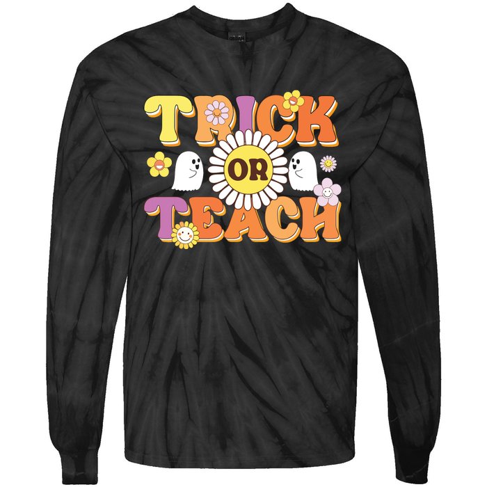 Retro Trick Or Teach Ghost Teacher Halloween Costume Tie-Dye Long Sleeve Shirt