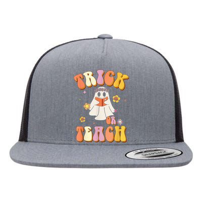 Retro Trick Or Teach Funny Halloween Design Flat Bill Trucker Hat