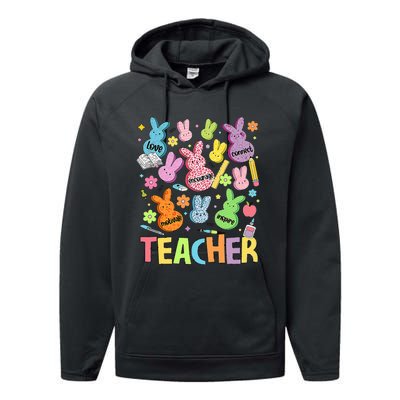 Retro Teacher Of Sweet Bunny Cute Teacher Easter Day Performance Fleece Hoodie