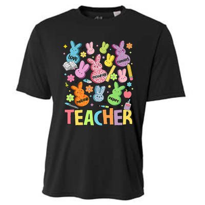 Retro Teacher Of Sweet Bunny Cute Teacher Easter Day Cooling Performance Crew T-Shirt