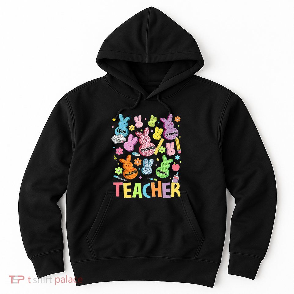 Retro Teacher Of Sweet Bunny Cute Teacher Easter Day Hoodie