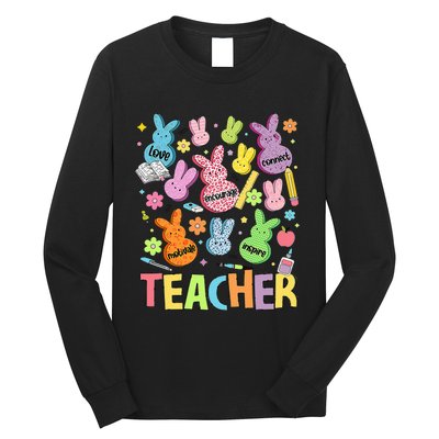 Retro Teacher Of Sweet Bunny Cute Teacher Easter Day Long Sleeve Shirt