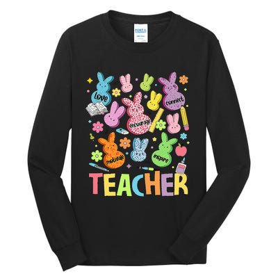 Retro Teacher Of Sweet Bunny Cute Teacher Easter Day Tall Long Sleeve T-Shirt