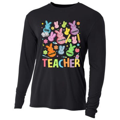 Retro Teacher Of Sweet Bunny Cute Teacher Easter Day Cooling Performance Long Sleeve Crew