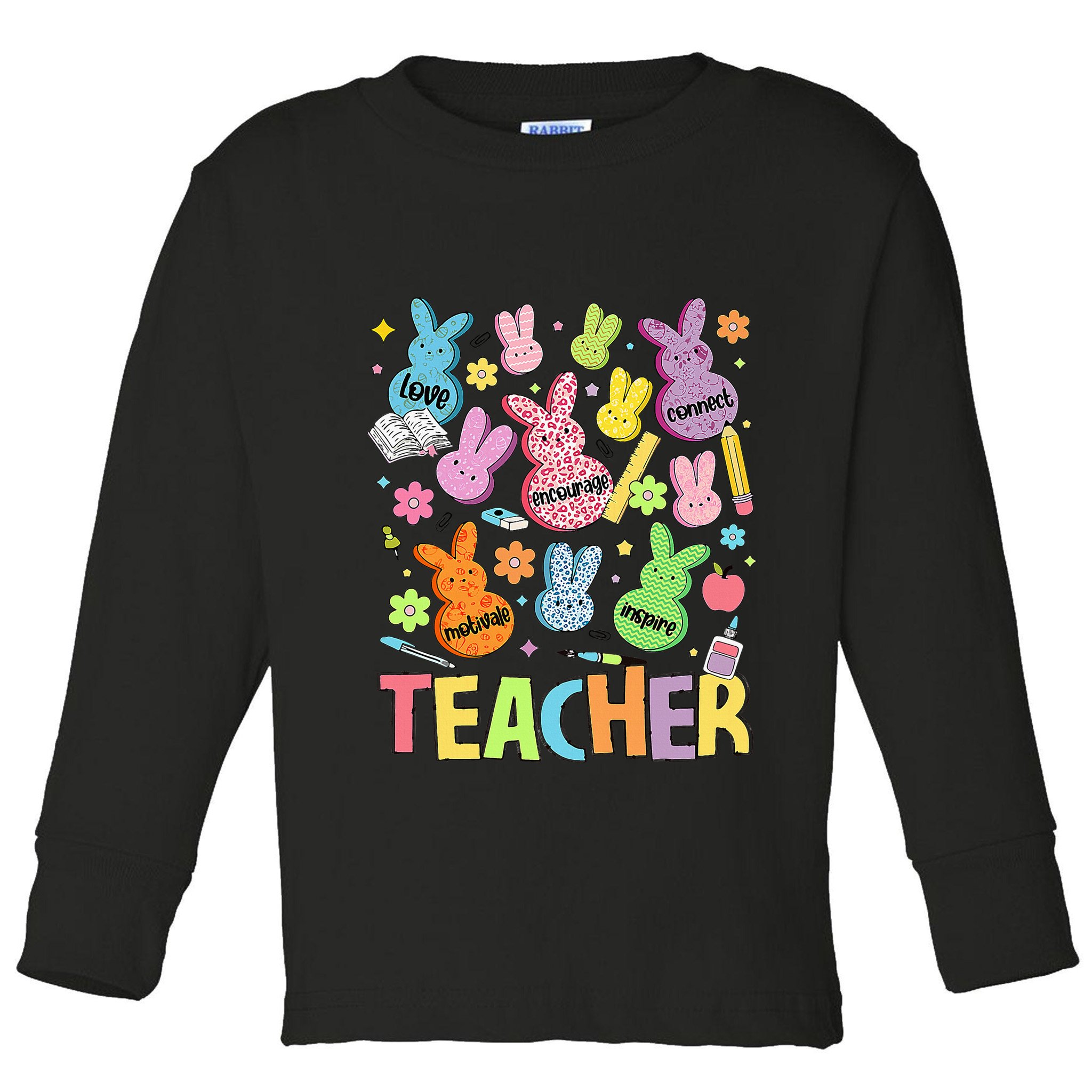 Retro Teacher Of Sweet Bunny Cute Teacher Easter Day Toddler Long Sleeve Shirt