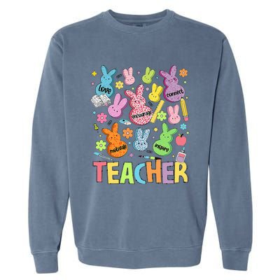 Retro Teacher Of Sweet Bunny Cute Teacher Easter Day Garment-Dyed Sweatshirt