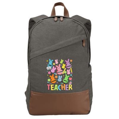 Retro Teacher Of Sweet Bunny Cute Teacher Easter Day Cotton Canvas Backpack