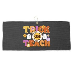 Retro Trick Or Teach Ghost Teacher Halloween Costume Large Microfiber Waffle Golf Towel